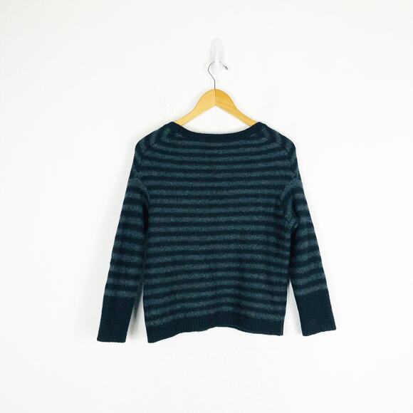 Vince Merino Camel Blend Sweater Large Navy Grey Stripe Pullover Size Medium - Picture 11 of 12